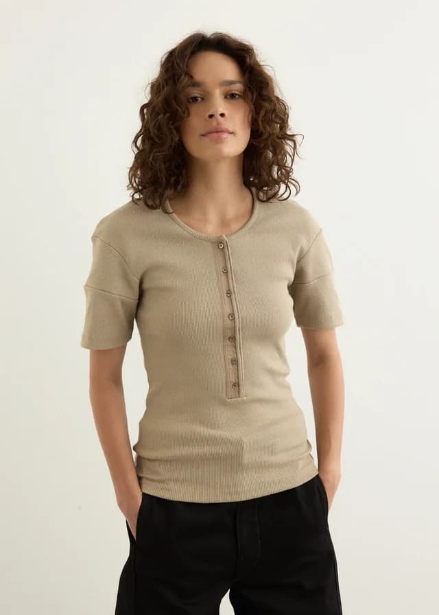 Lemaire Fitted Henley Top in SAGE, image 1 of 1 from Incu