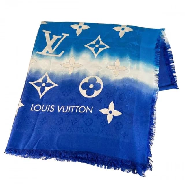 Shawl Monogram LV Escale Tie Dye Silk Wool Blue Scarf in Blue Silk from The Reluxe, photo 1 of 1