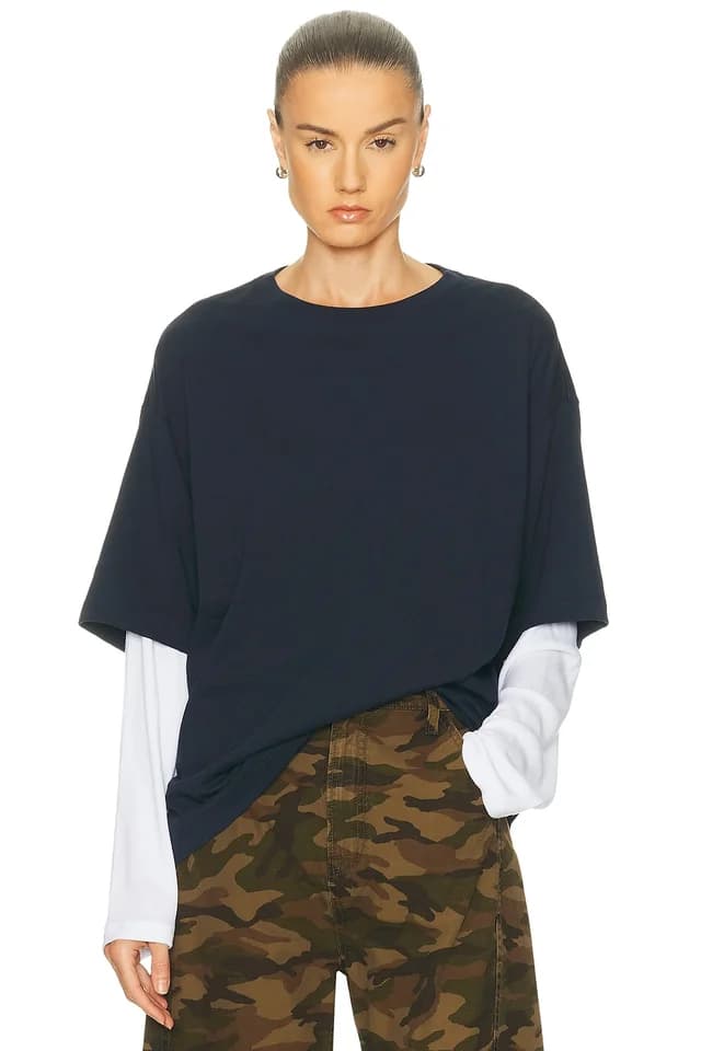 GRLFRND Layered Long Sleeve Tee in White, image 1 of 1 from FWRD