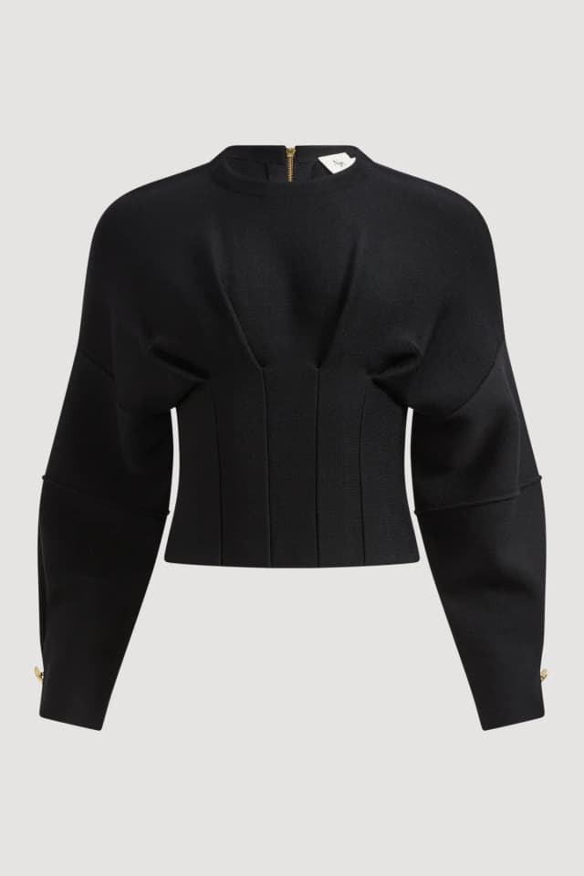 AJE Saige Corset Knit Jumper in BLACK, image 1 of 1 from Aje