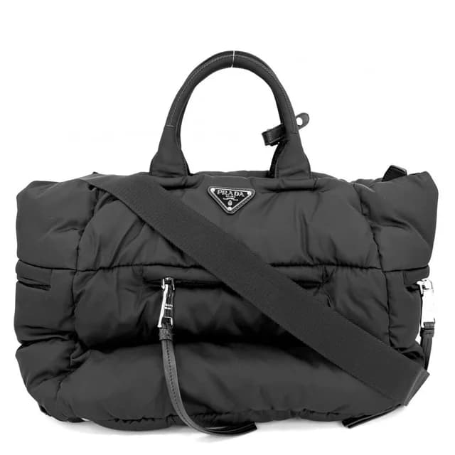 Prada 2-Way Bomber Triangle Logo Shoulder Bag Crossbody Tote Nylon Black Silver in Black Nylon from The Reluxe, photo 1 of 1