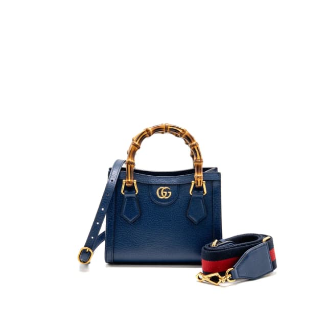 Gucci Small Diana Tote Bag Calfskin/Bamboo Handle Dark Blue/Yellow GHW in Blue Calfskin from EMIER, photo 1 of 1