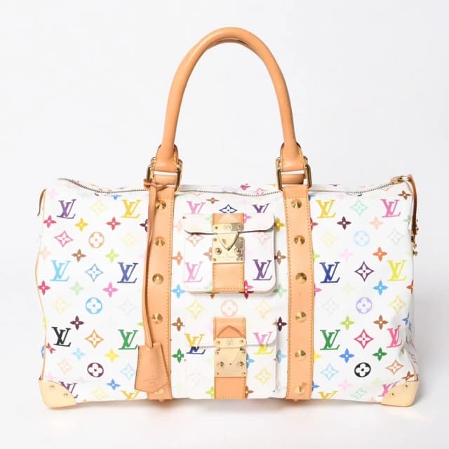Louis Vuitton Keepall 45 Boston Bag Monogram Multicolor White Takashi Murakami in White Leather from The Reluxe, photo 1 of 1