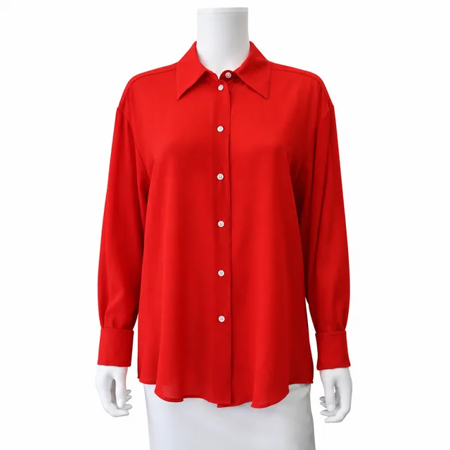 The Row Elia Red Silk-Blend Button-Down Shirt in Red Silk from Clotheshorse Anonymous, photo 1 of 1