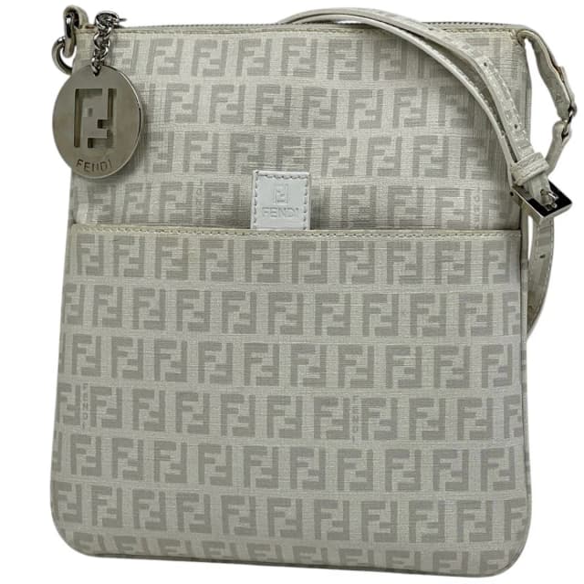 Fendi Zucchino Pattern Chain Shoulder Bag Logo All Over Crossbody White in White Coated canvas from The Reluxe, photo 1 of 1
