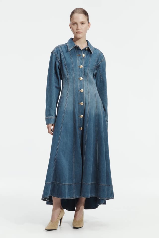 AJE Viva Denim Midi Dress in STORMY WASH, image 1 of 1 from Aje