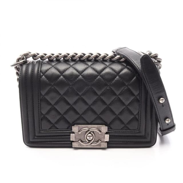 Chanel Shoulder Bag Boy Small Black Leather Chain in Black Leather from The Reluxe, photo 1 of 1
