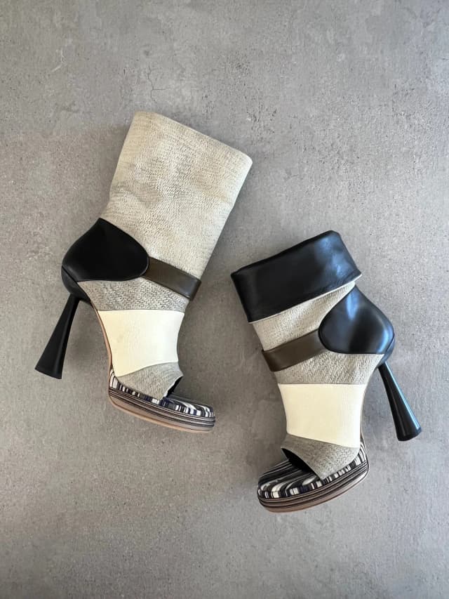 Balenciaga Archive Mid Calf Peeptoe Boot, Grey, image 1 of 1 from Cultstatus