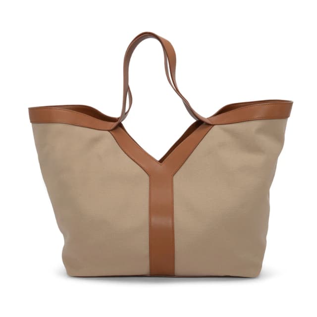 Saint Laurent Leather & Canvas Y Tote in Brown & Ecru Canvas from Blue Spinach, photo 1 of 1