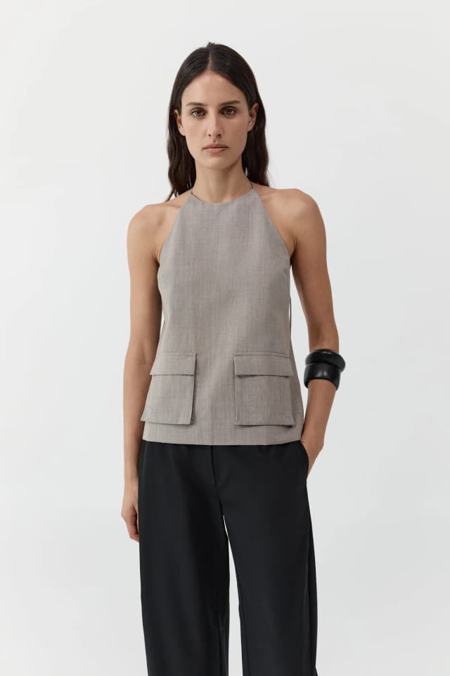 St Agni Utility Backless Top - Pebble Melange, image 1 of 1 from St. Agni