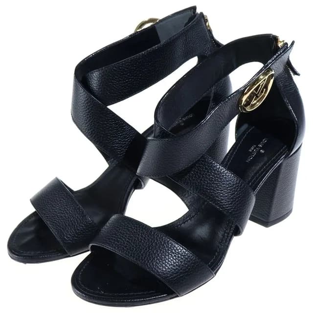 Horizon Line Sandals LV Mark Black Leather in Black Leather from The Reluxe, photo 1 of 1