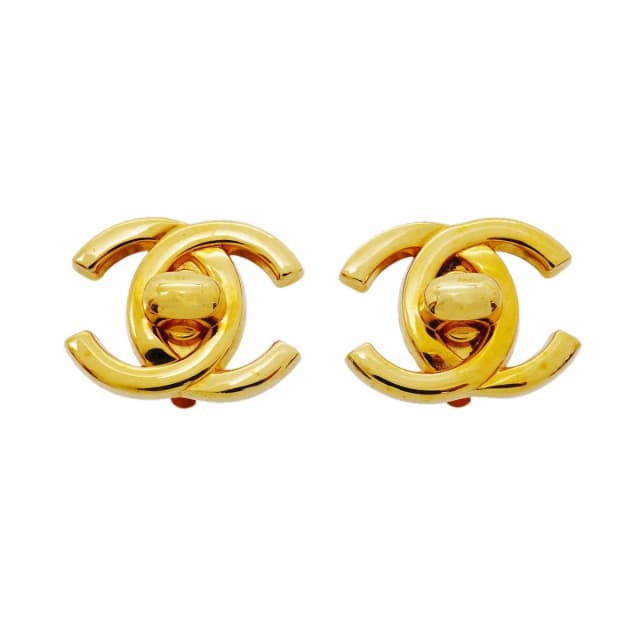 Chanel Earrings Vintage CC Logo Turnlock Gold Plated in Gold from The Reluxe, photo 1 of 1