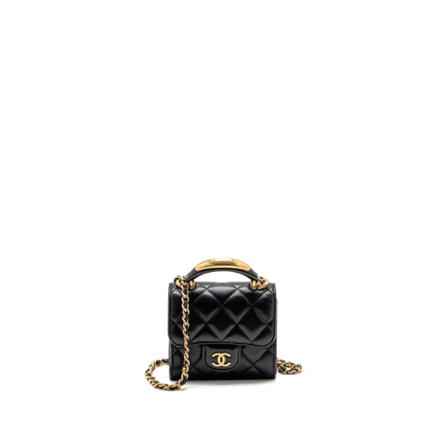 Chanel Top Handle Mini Flap Clutch with Chain Black Lambskin GHW (Microchip) in Black Lambskin from EMIER, photo 1 of 1