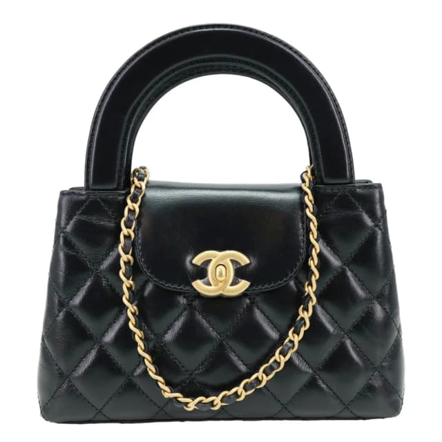 Chanel Kelly Nano Quilted Aged Calfskin Leather Top Handle Shoulder Bag Black in Black Calfskin from Dallas Designer Handbags, photo 1 of 1