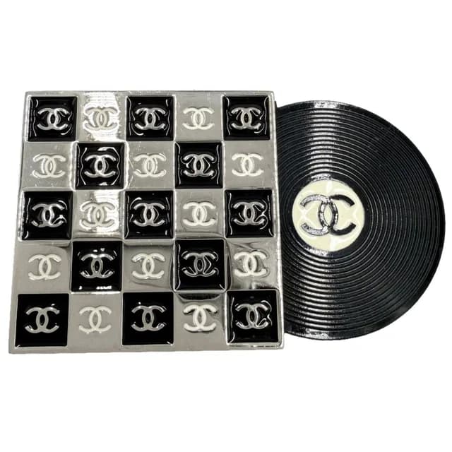 Chanel Brooch CC Logo Record Motif 04P Silver Black in Black from The Reluxe, photo 1 of 1