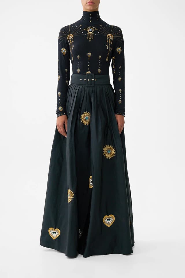 Camilla eBoutique BELTED TAFFETA MAXI SKIRT AMULETS AND ALCHEMY, image 1 of 1 from CAMILLA