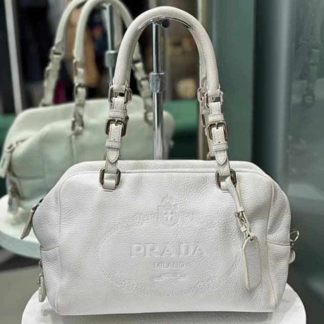 Prada Vitello Daino Leather Bowler Bag in White Leather from Revivre Luxury Consignment, photo 1 of 1