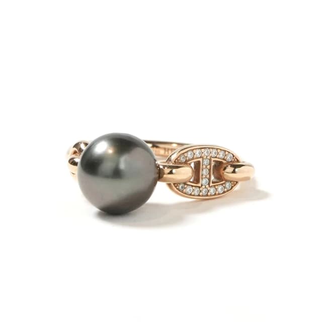 Hermès Chaine D'Ancre Pearl Diamond Ring Openring Pink Gold Black 18K in Black from The Reluxe, photo 1 of 1