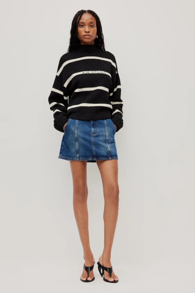 Aje Studio Violet Stripe Jumper in BLACK STRIPE, image 1 of 1 from Aje