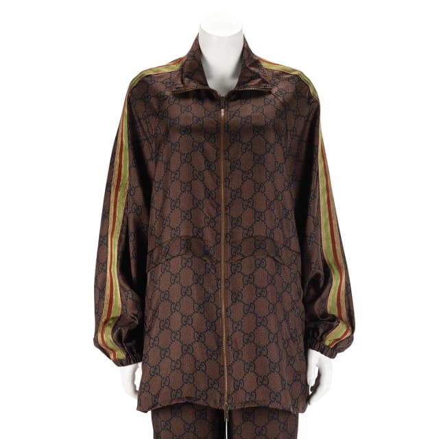 Gucci GG Supreme Zip Jacket L in Brown Silk from Blue Spinach, photo 1 of 1