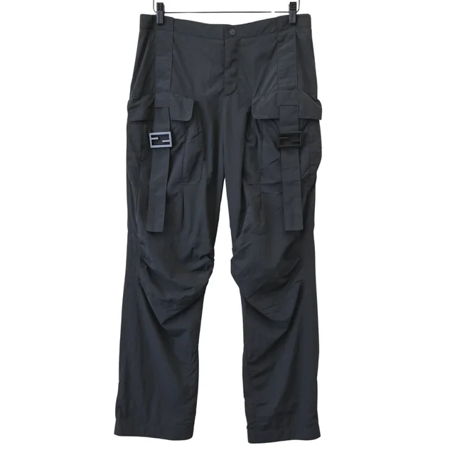Fendi Black FF Buckle Technical Nylon Cargo Pants in Black Nylon from Clotheshorse Anonymous, photo 1 of 1