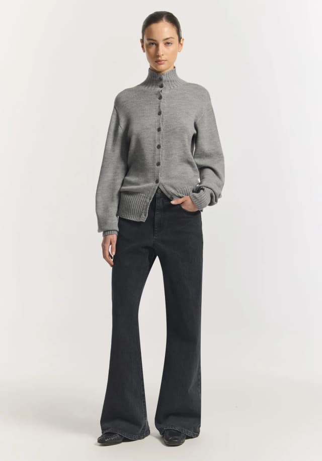 VIKTORIA & WOODS Virtue Merino Cardigan in MID GREY MARLE, image 1 of 1 from Viktoria & Woods