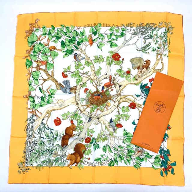 Hermès Carre 90 AU Coeur Des Bois in Orange Silk from The Reluxe, photo 1 of 1