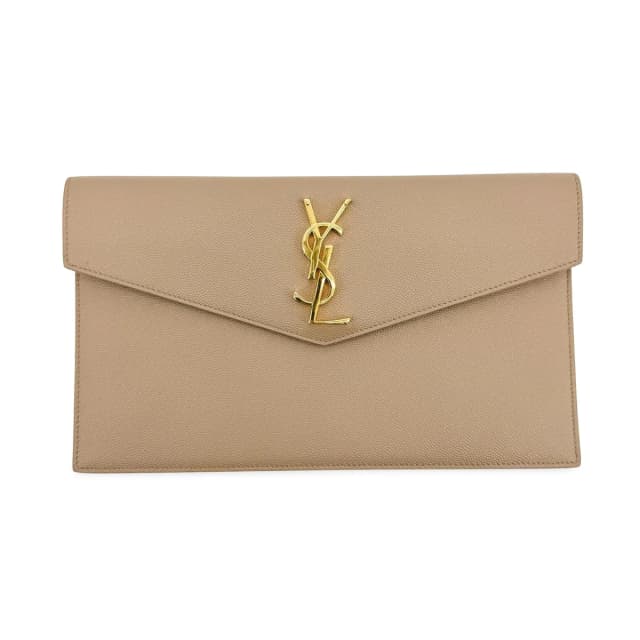 Saint Laurent Grain De Poudre Uptown Clutch in Beige Leather from Blue Spinach, photo 1 of 1