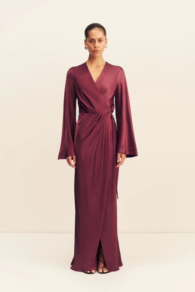Shona Joy LA LUNE LONG SLEEVE WRAP MAXI DRESS - SHIRAZ, image 1 of 1 from Shona Joy