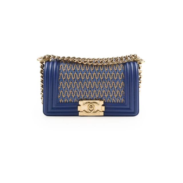 Chanel Small Boy Navy Raffia Crossbody Bag in Navy Raffia from The Purse Affair, photo 1 of 1