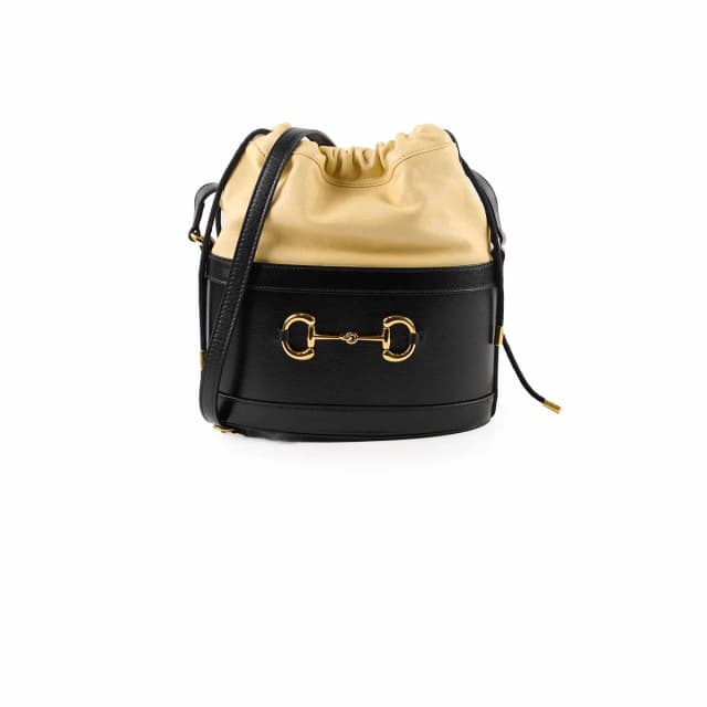 Gucci Horsebit 1955 Bucket Bag Beige/Black in Black Leather from The Purse Affair, photo 1 of 1