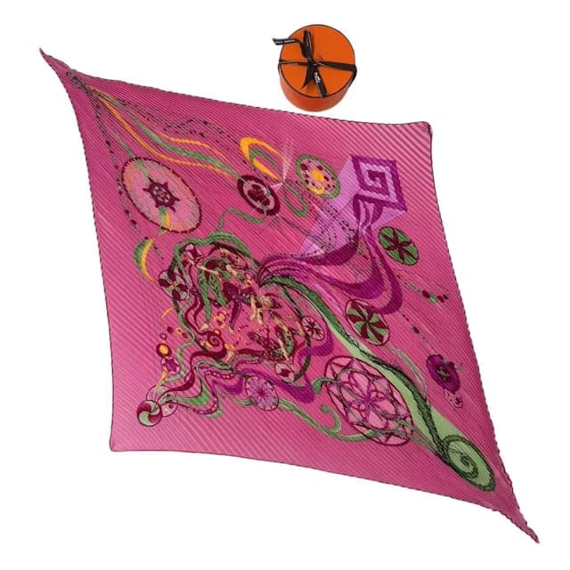 Hermès Pleated Scarf Silk la Danse du Cosmos Space Dance Pink in Pink Silk from The Reluxe, photo 1 of 1