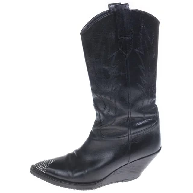 Celine Moon High Rhinestone Decoration Leather Cut Western Boots Black in Black Leather from The Reluxe, photo 1 of 1