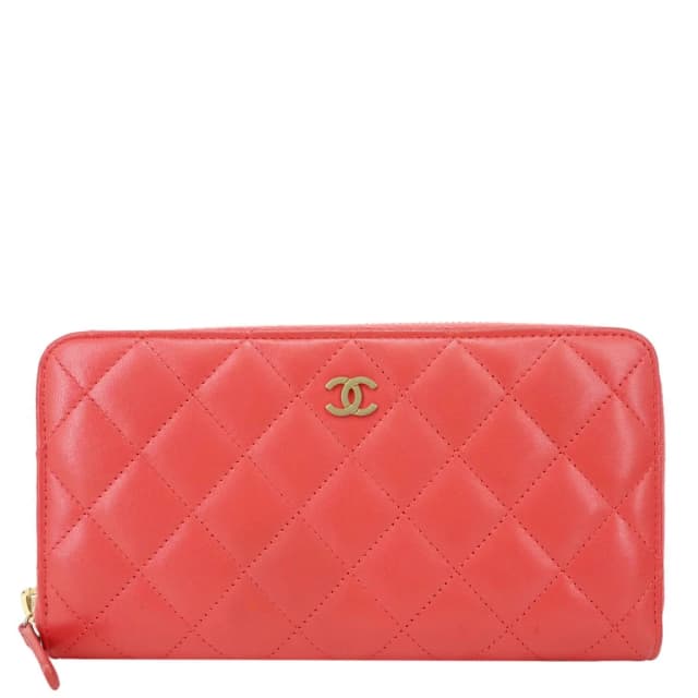 Chanel Quilted Lambskin Leather Zip Around Long Wallet Pink in Pink Lambskin from Dallas Designer Handbags, photo 1 of 1