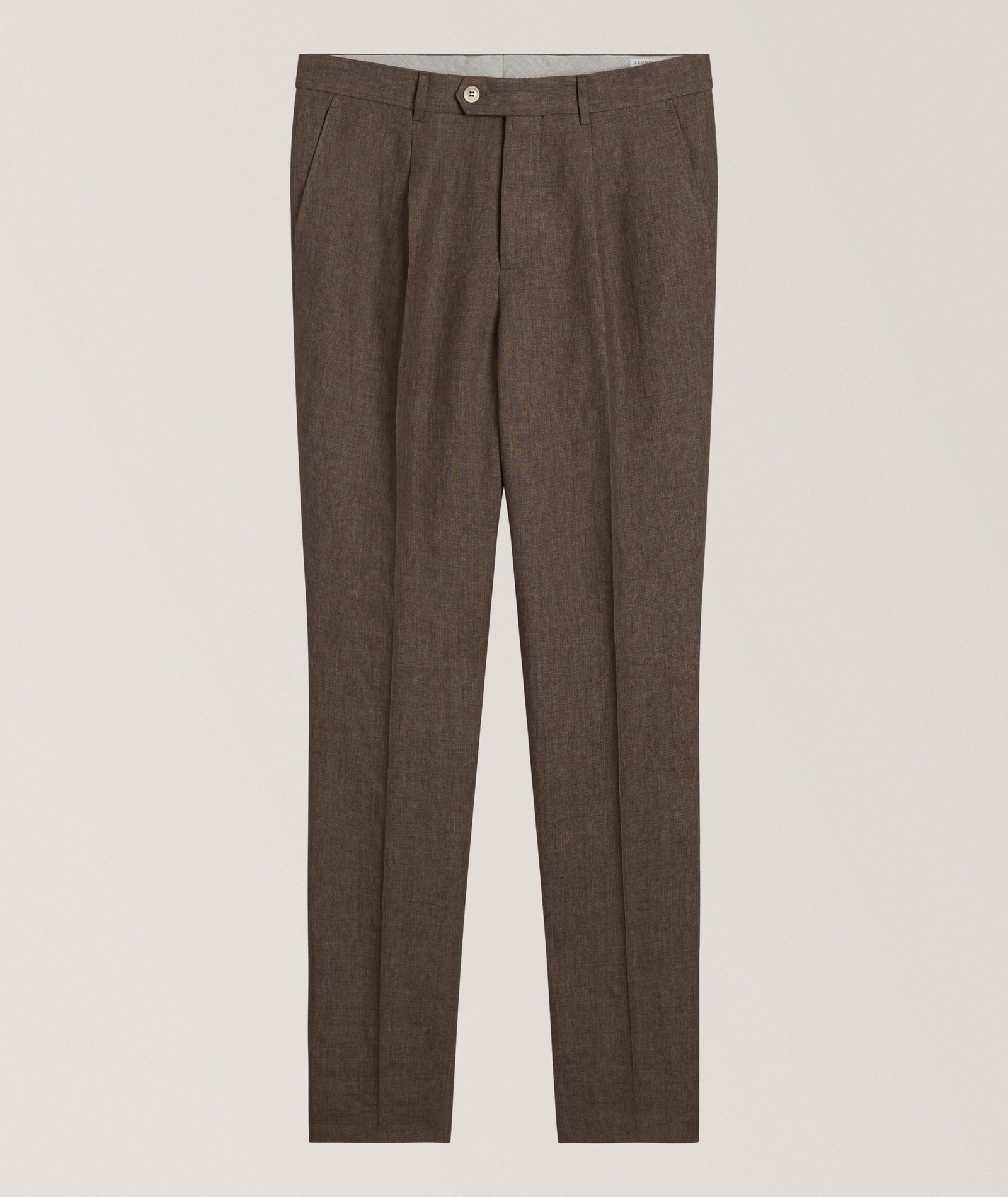 Brunello Cucinelli Leisure-Fit Linen Pleated Dress Pants in Brown Linen & Linen Blends, image 1 of 1 from Harry Rosen