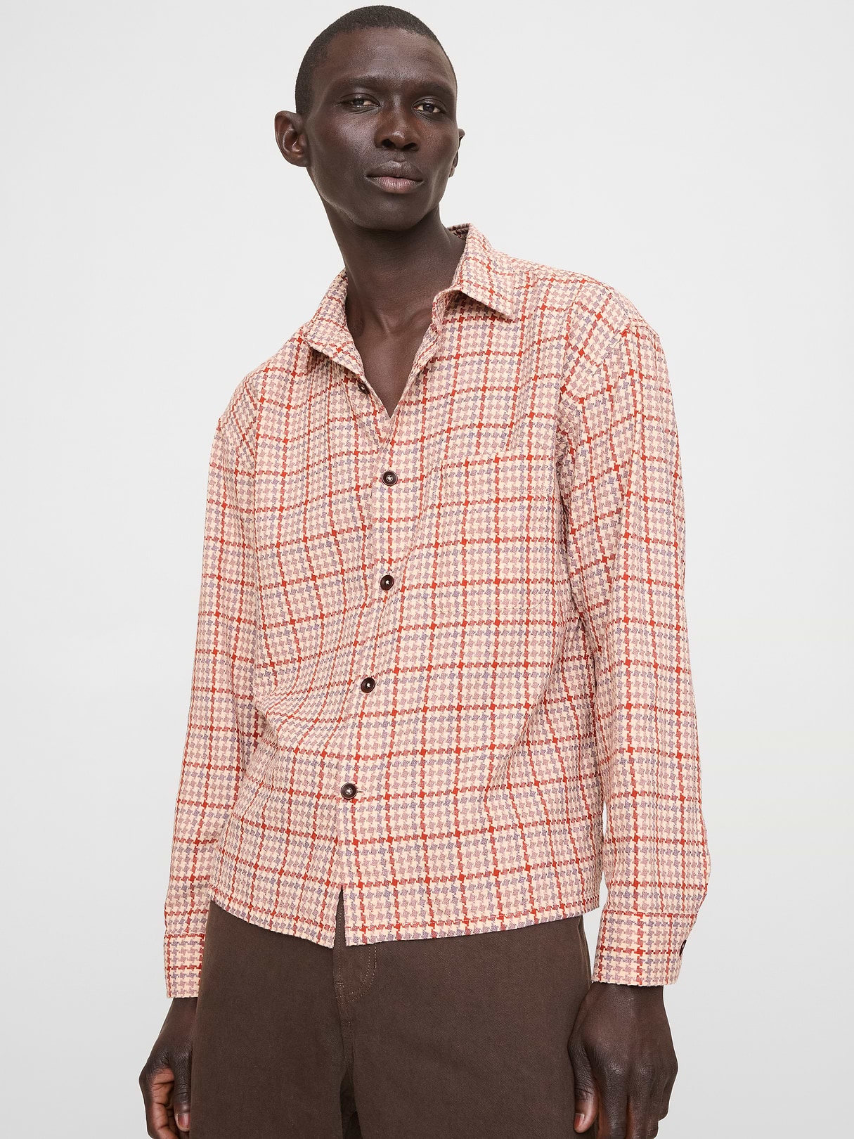Relaxed-Fit Houndstooth Shirt in Red, image 1 of 1 from Banana Republic (Canada)