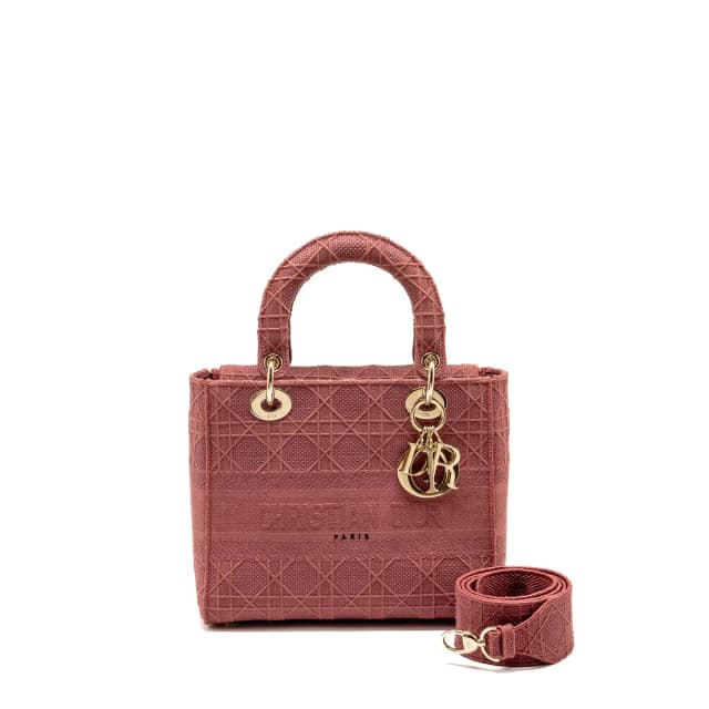 Dior medium Lady D-lite bag embroidery canvas pink LGHW in Pink Canvas from EMIER, photo 1 of 1