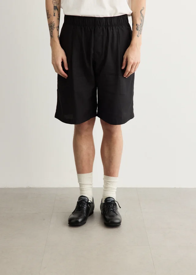 Our Legacy Leisure Shorts in Still Black Calm Cupro Cotton, image 1 of 1 from Incu
