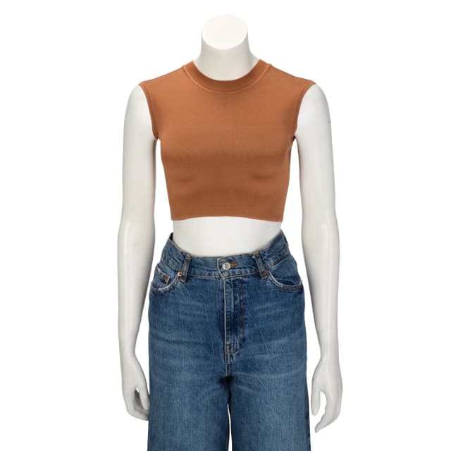 Hermès Double Sided Silk Knit Crop Top FR 38 in Brun Noisette Silk from Blue Spinach, photo 1 of 1