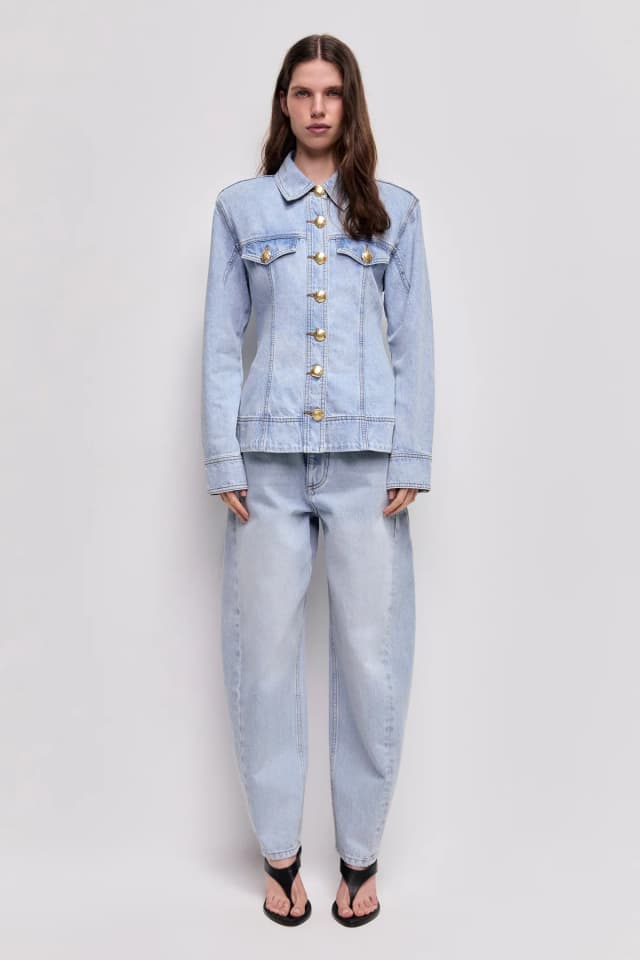 AJE Tia Denim Fitted Shirt in LIGHT WASH BLUE, image 1 of 1 from Aje