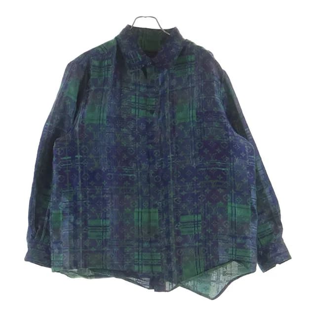 Louis Vuitton Monogram Neon Check Oversize Business Long Sleeve Shirt Green Blue in Blue from The Reluxe, photo 1 of 1