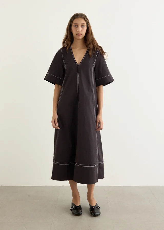 Ganni Stretch Cotton A-line Long Dress in Black, image 1 of 1 from Incu
