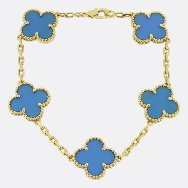 Van Cleef & Arpels Vintage Alhambra Five Motif Blue Agate Bracelet in Blue from The Vintage Jeweller, photo 1 of 1