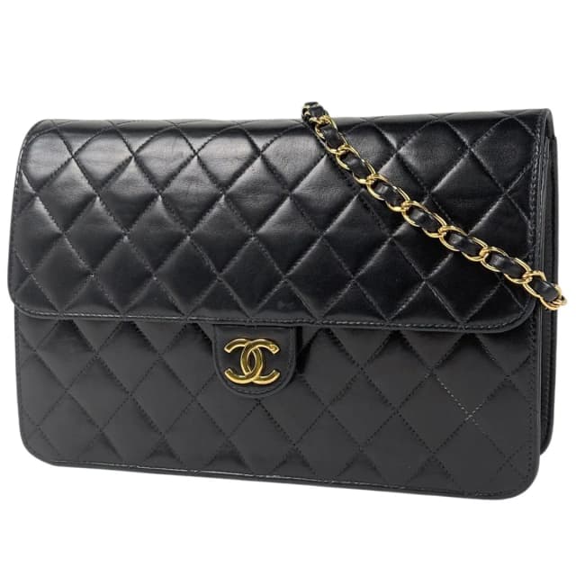 Chanel Quilted Single Flap Chain Shoulder Bag CC Logo Push Lock Leather Black in Black Leather from The Reluxe, photo 1 of 1