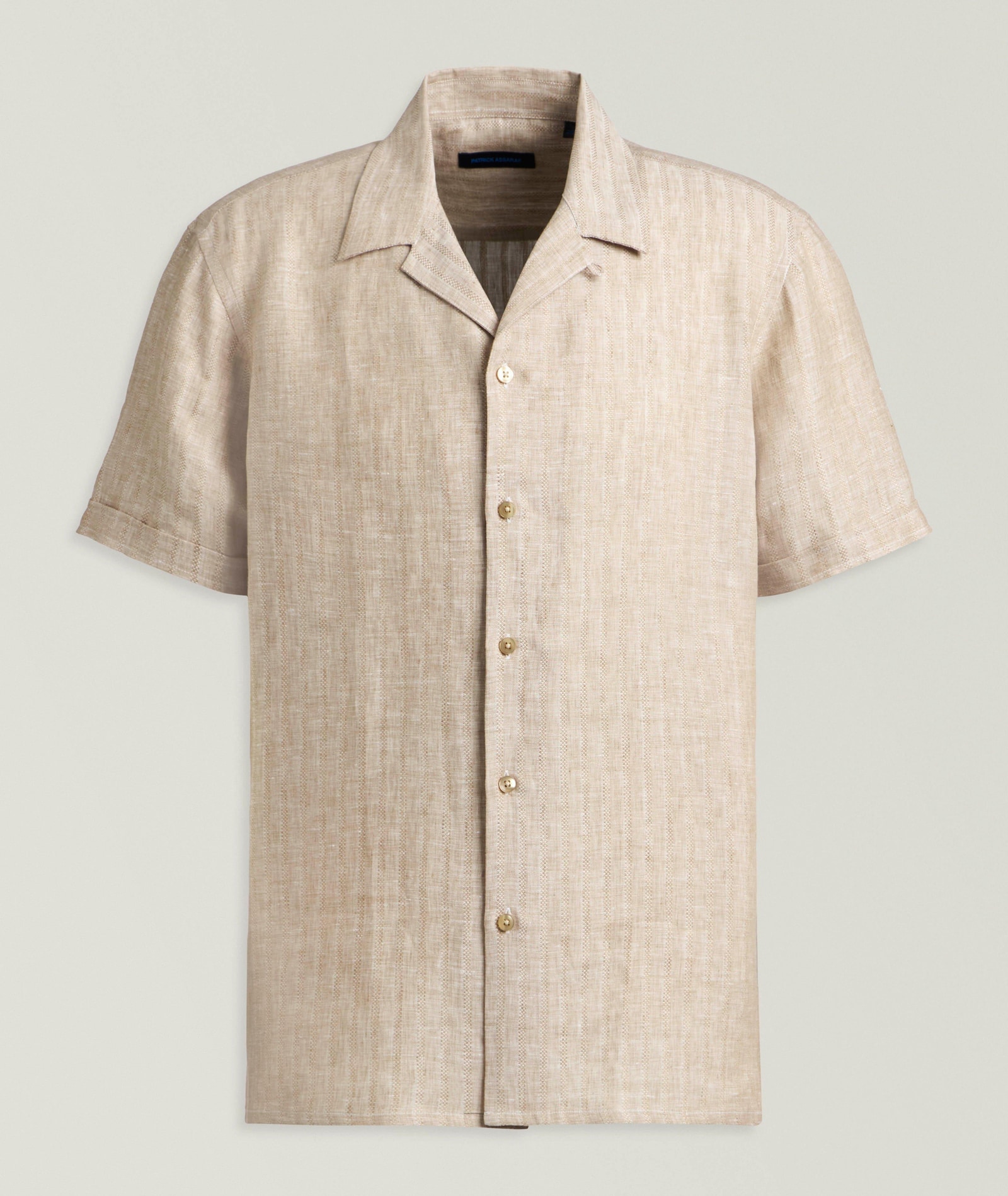 Patrick Assaraf Tonal Stripe Linen Camp Shirt in Beige Linen & Linen Blends, image 1 of 1 from Harry Rosen