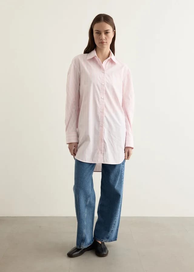 Jacquemus La Robe Chemise Ovalo Shirt in 4DK BUSINESS LOGO STRIPES PIN, image 1 of 1 from Incu