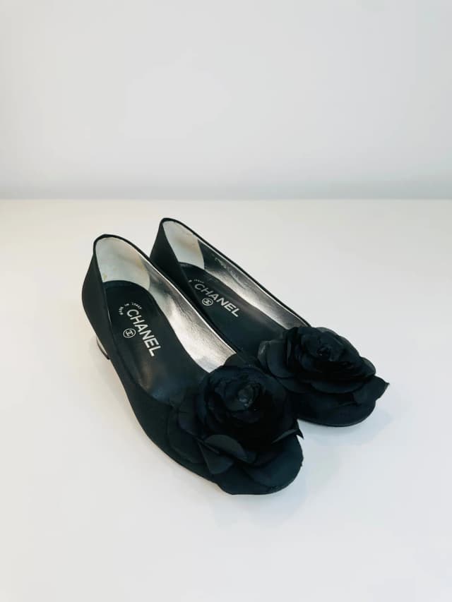 Chanel Satin Camellia Pumps - Size 37.5 in Satin from Edit Second Hand, photo 1 of 1