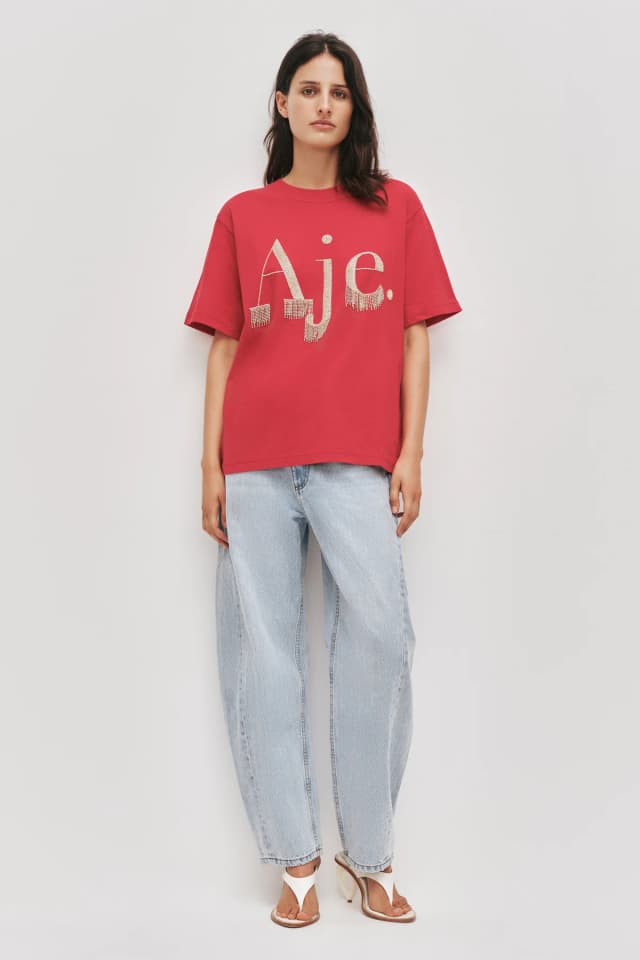 AJE Goldie Oversized Tee in SCARLET RED, image 1 of 1 from Aje