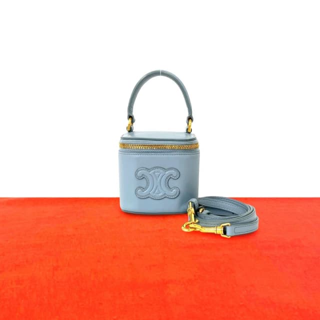 Celine Cuir Triomphe Logo Calf Leather 2-Way Mini Shoulder Bag Vanity Blue in Blue Calfskin from The Reluxe, photo 1 of 1
