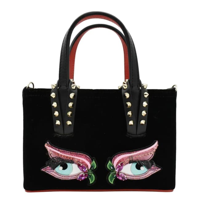 Christian Louboutin Cabata Eyelet Velour Suede Tote Shoulder Bag Black in Black Suede from Dallas Designer Handbags, photo 1 of 1